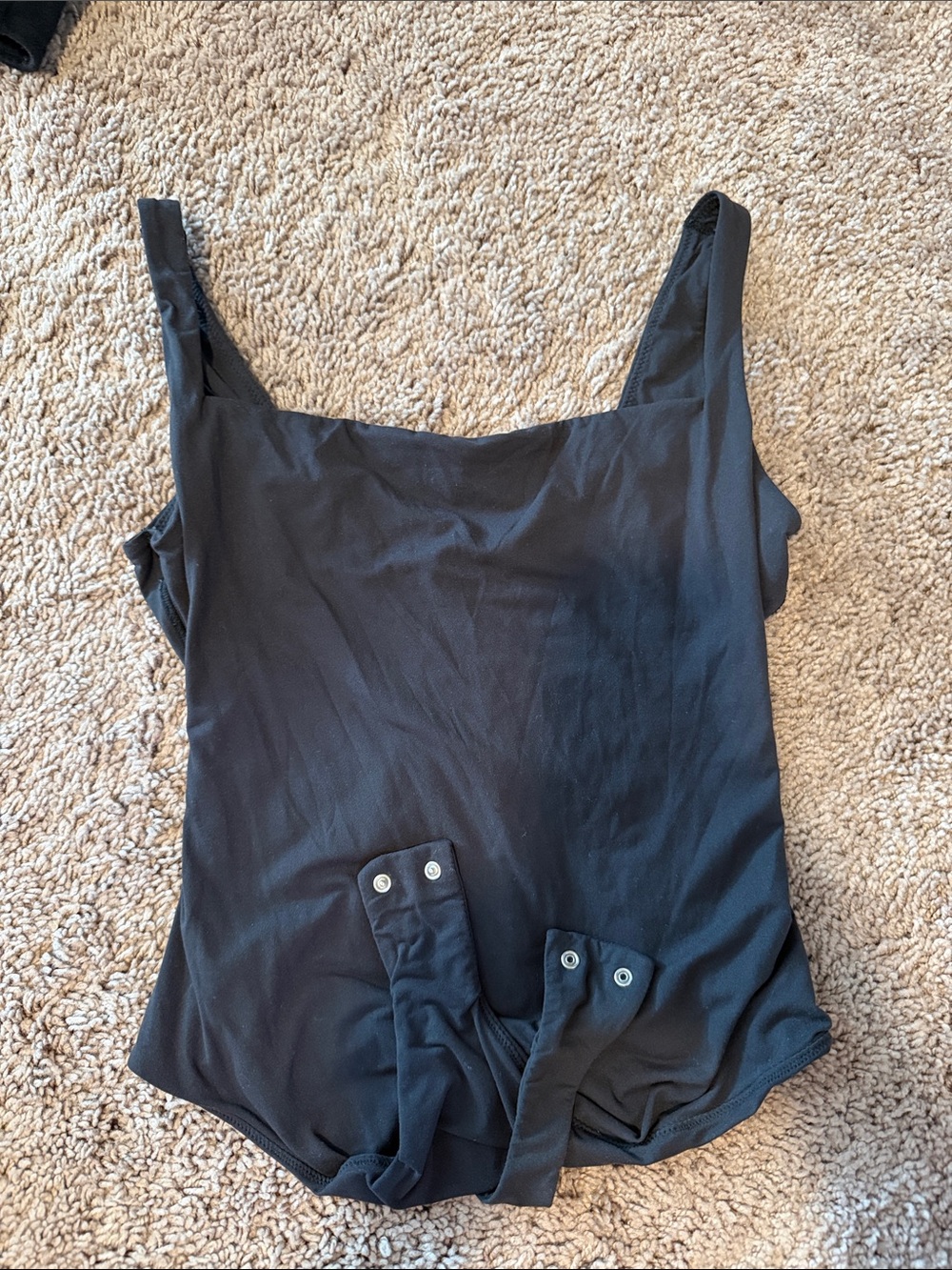 SKIMS Black Square Neck Tank Bodysuit with Snap Hem